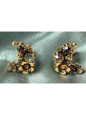 Vintage Austria Flower Figural Amber,Aurora Borealis Chrystals Climber Statement